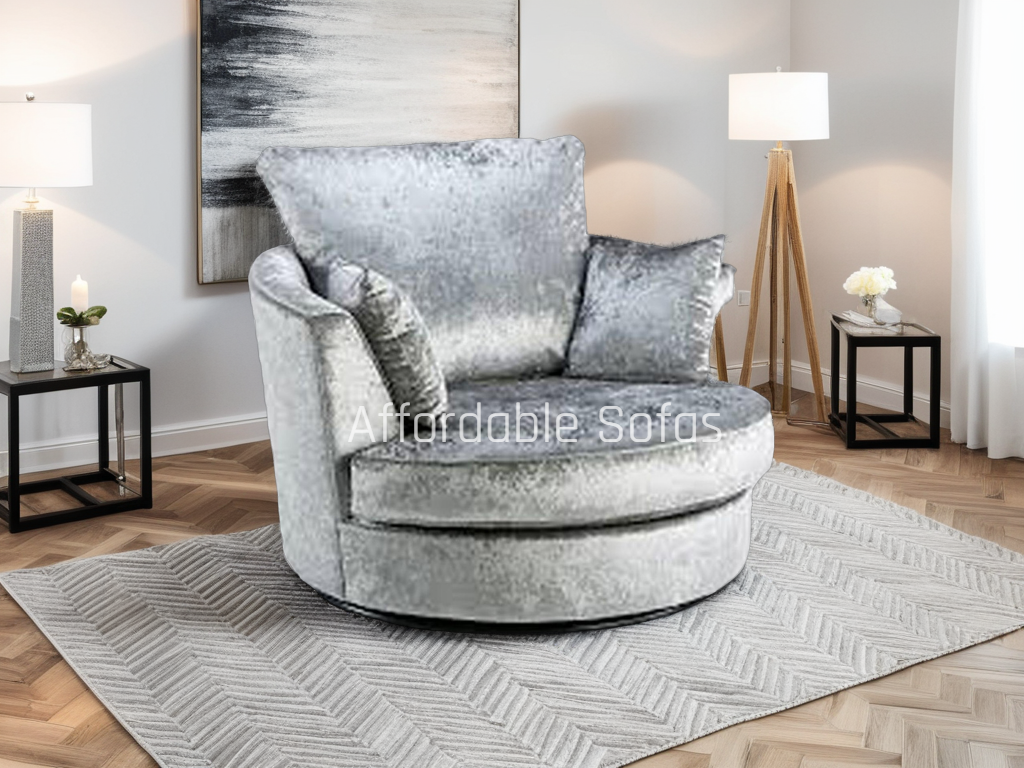 Tangent Swivel Chair Sofa Silver Shimmer Velvet