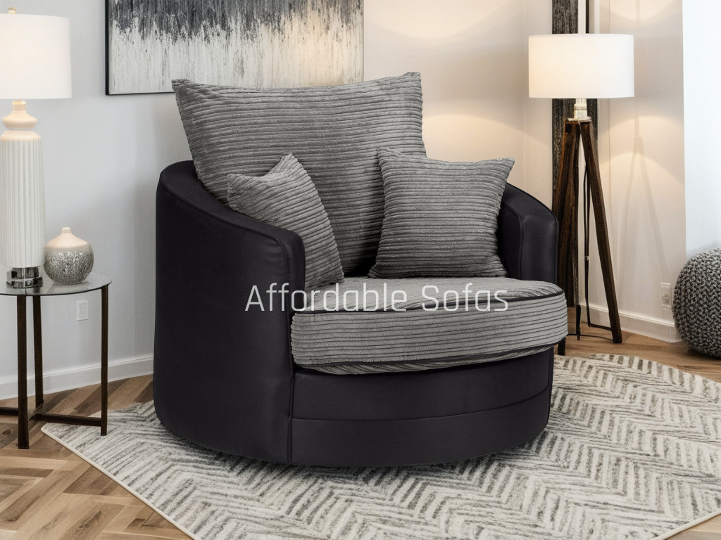 Tangent Swivel Chair Sofa Black/Grey Fabric & Leather Trim