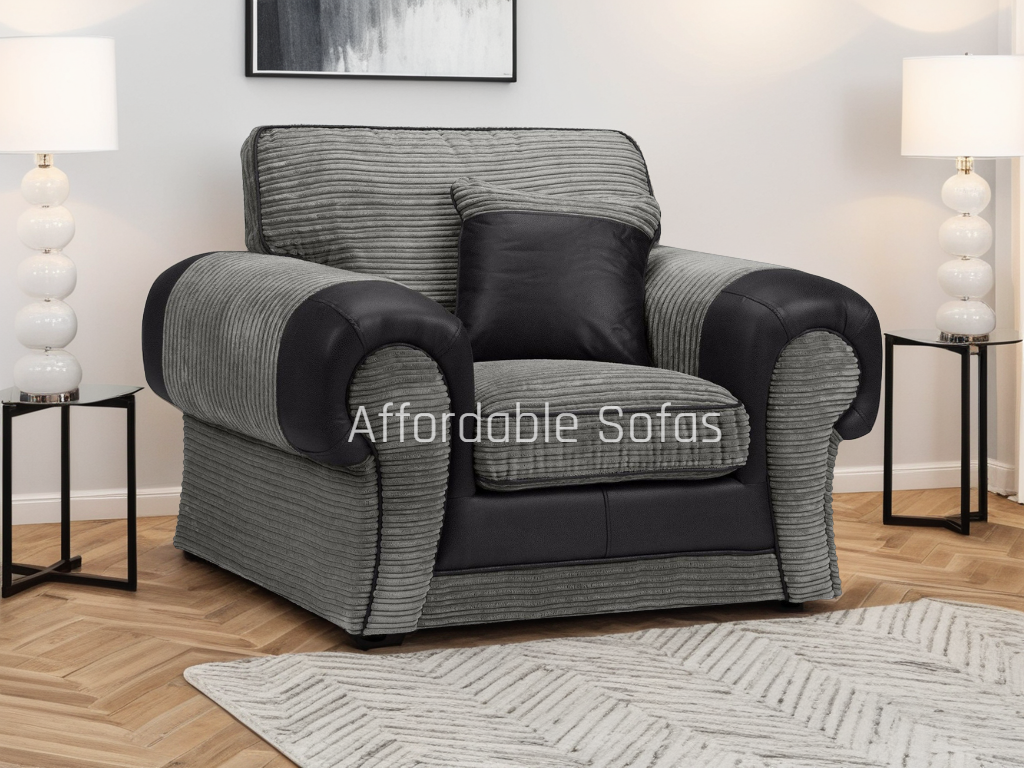 Tangent ArmChair Sofa Black/Grey Fabric & Leather Trim