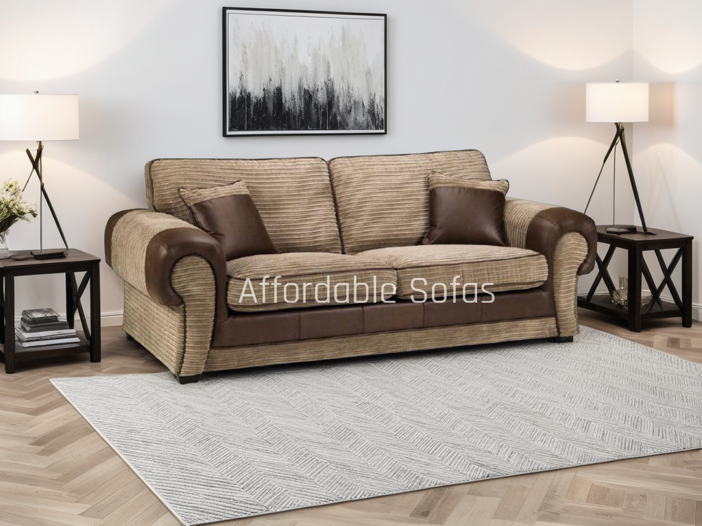 Tangent 3 Seater Sofa Brown/Mocha Fabric & Leather Trim