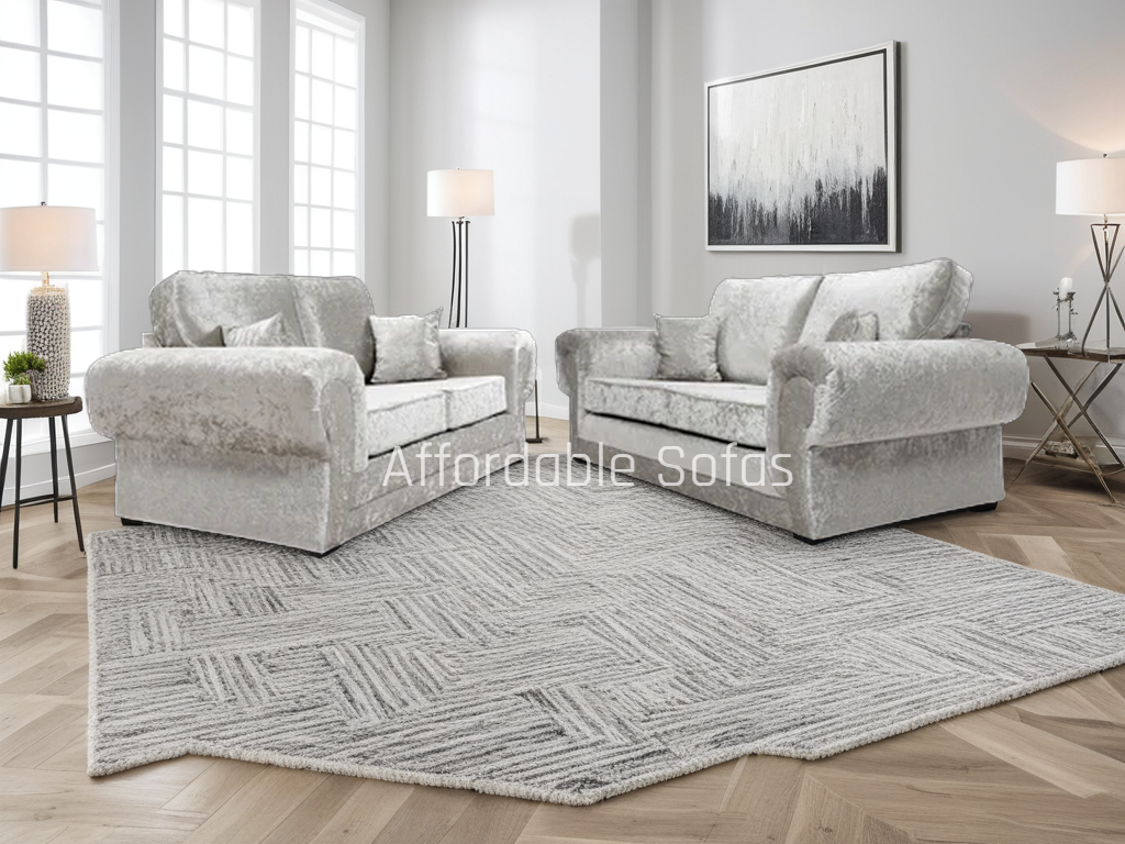 Tangent 3 + 2 Seater Sofa Silver Shimmer Velvet