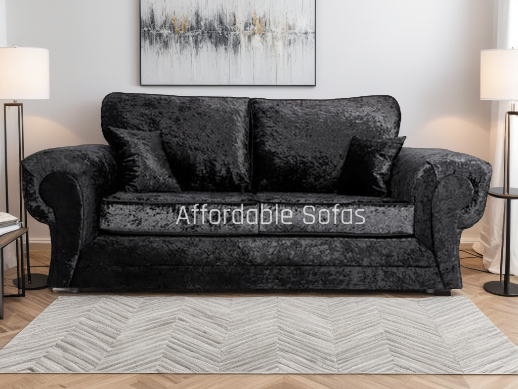 Tangent 3 Seater Sofa Black Shimmer Velvet Fullback