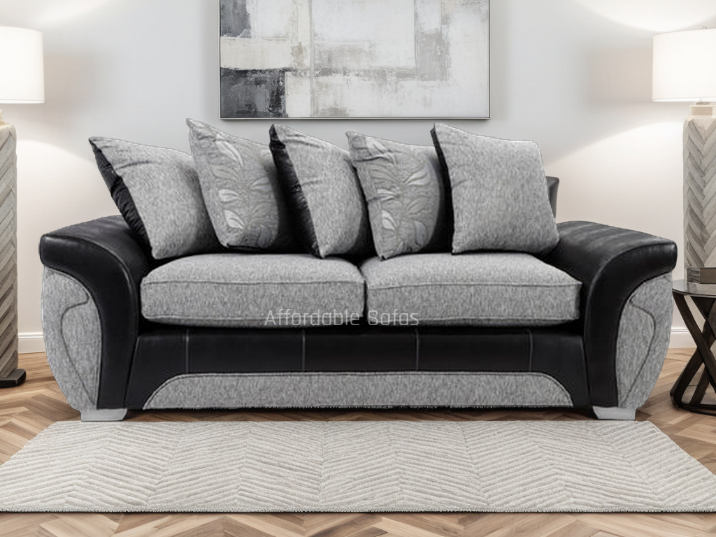 Matinee 3 Seater Sofa Fabric & Leather Trim Black Silver