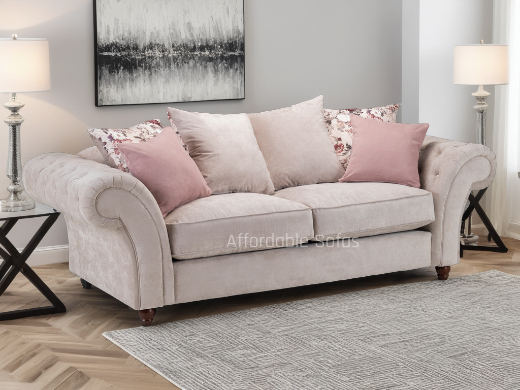 Roma Chesterfield Sofa Beige 3 Seater