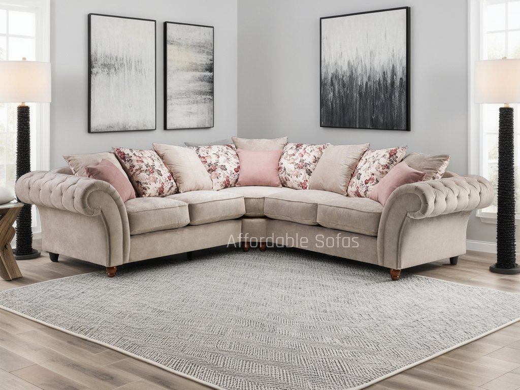 Roma Chesterfield Sofa Beige Large Corner