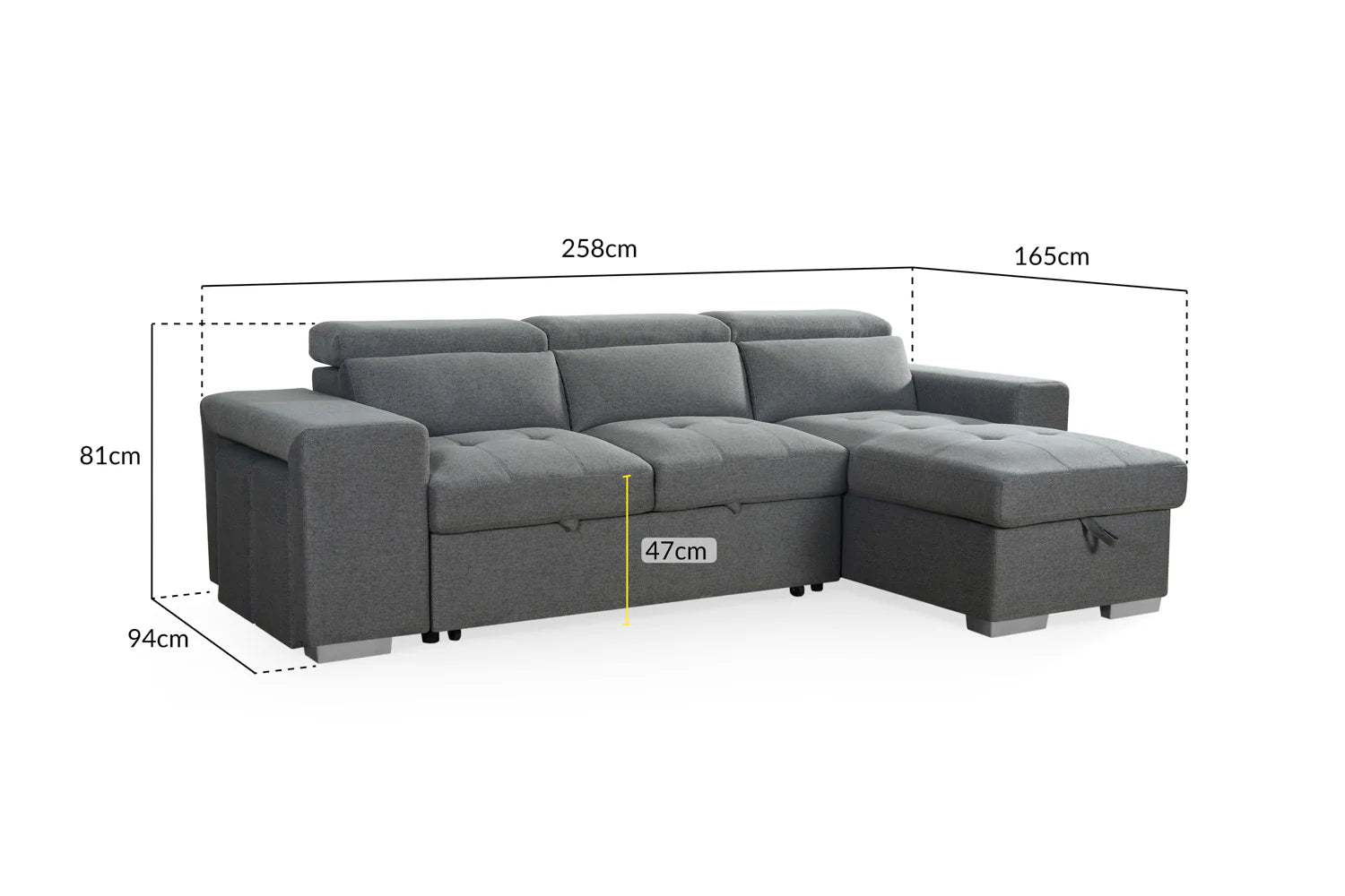 Artemis Universal Corner Sofabed Charcoal Grey