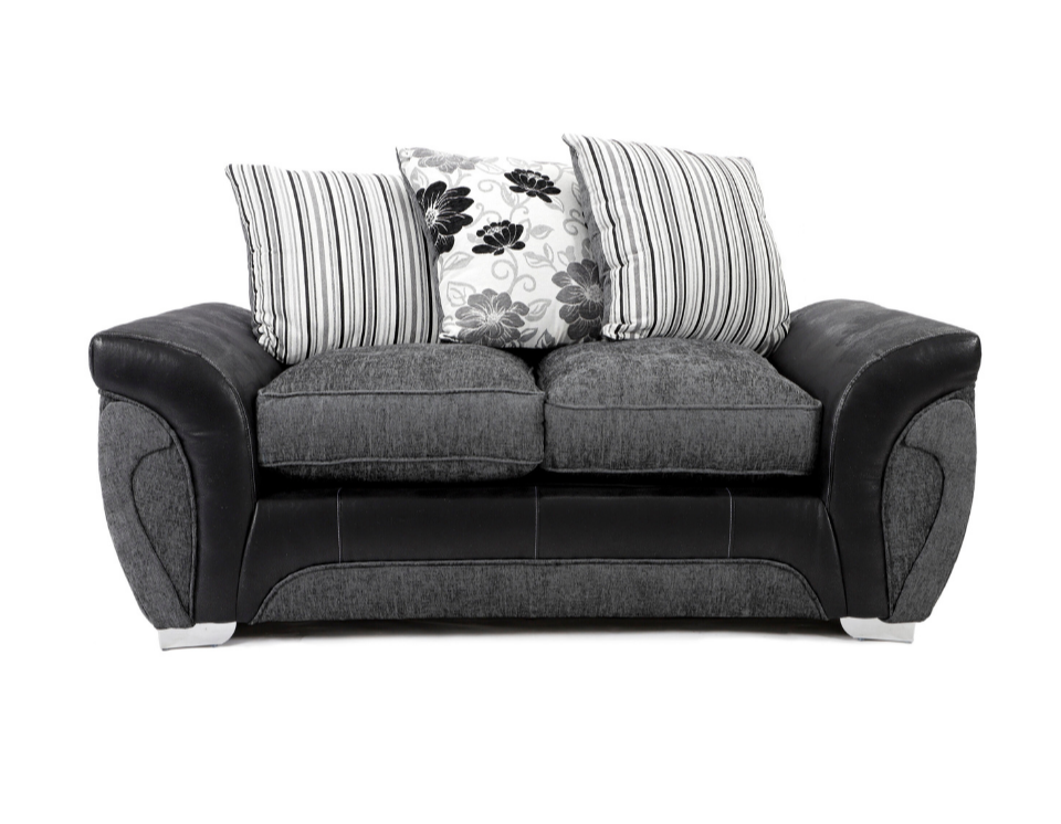 Matinee 3 Seater Sofa Fabric & Leather Trim Black Grey