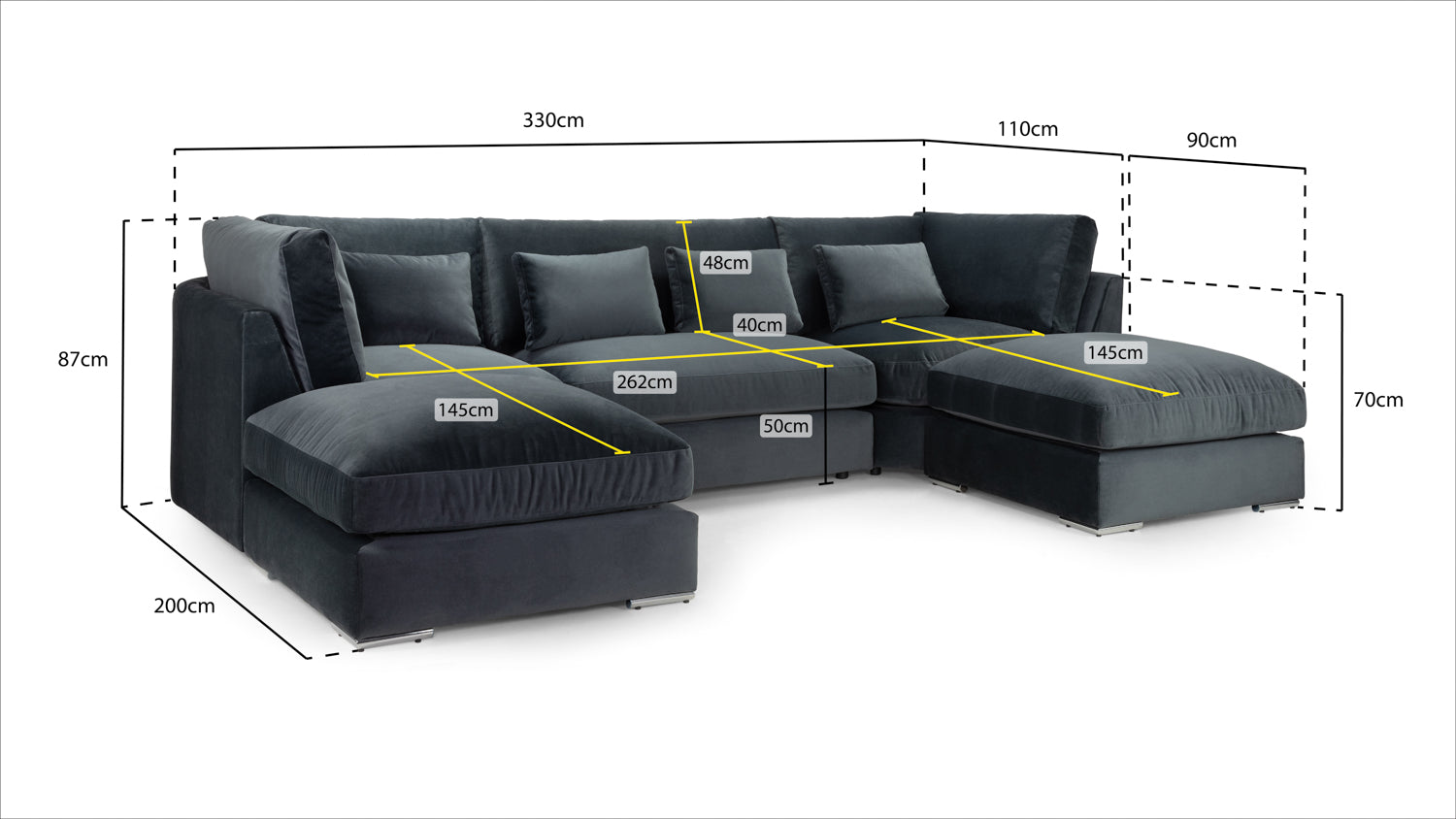 Beatrix U Shape Corner Sofa Slate