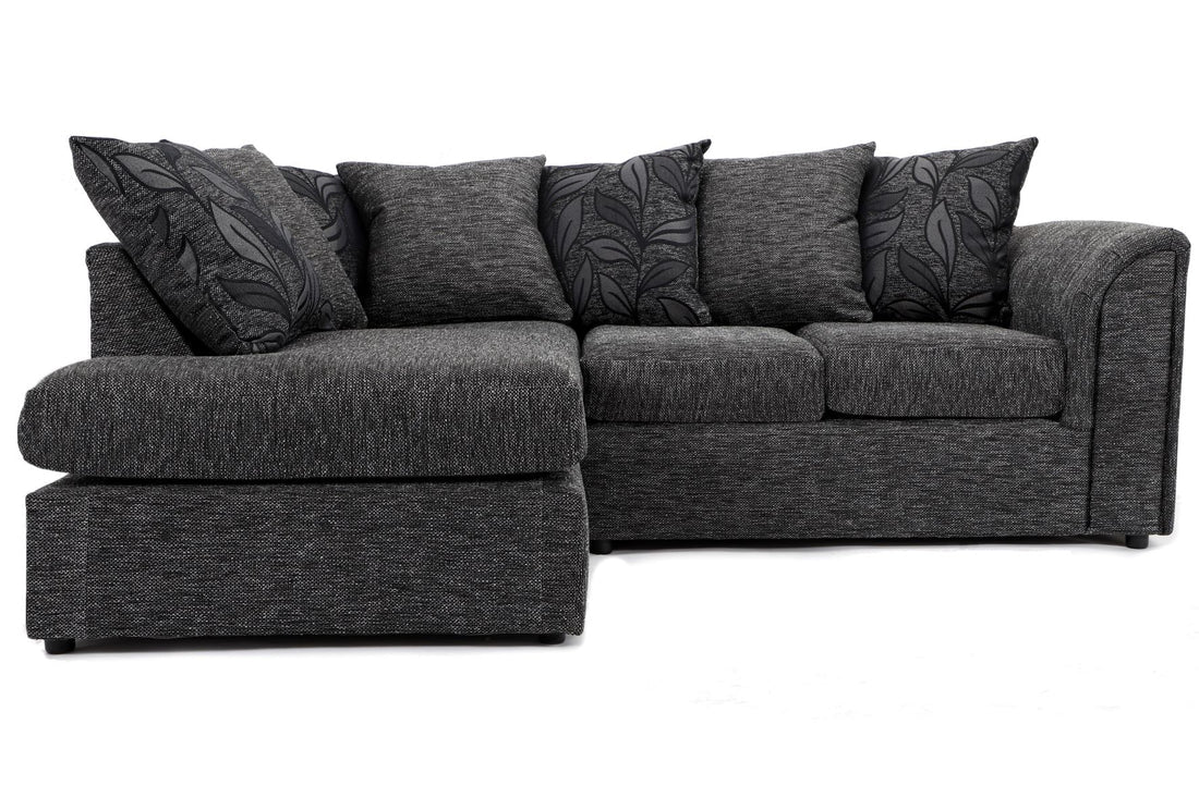 Byron Left Hand Facing Corner Sofa Black Dundee Fabric