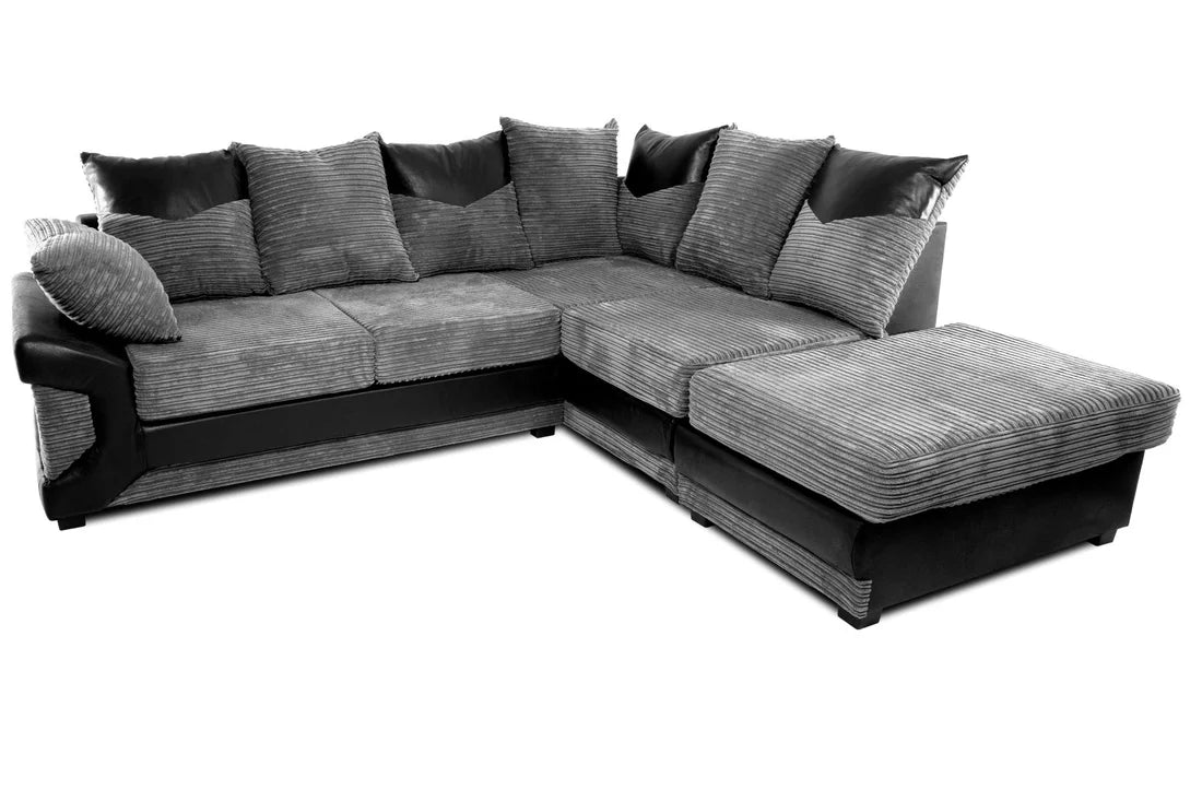 Dino Right Hand Facing Scatterback Corner Sofa Black & Grey