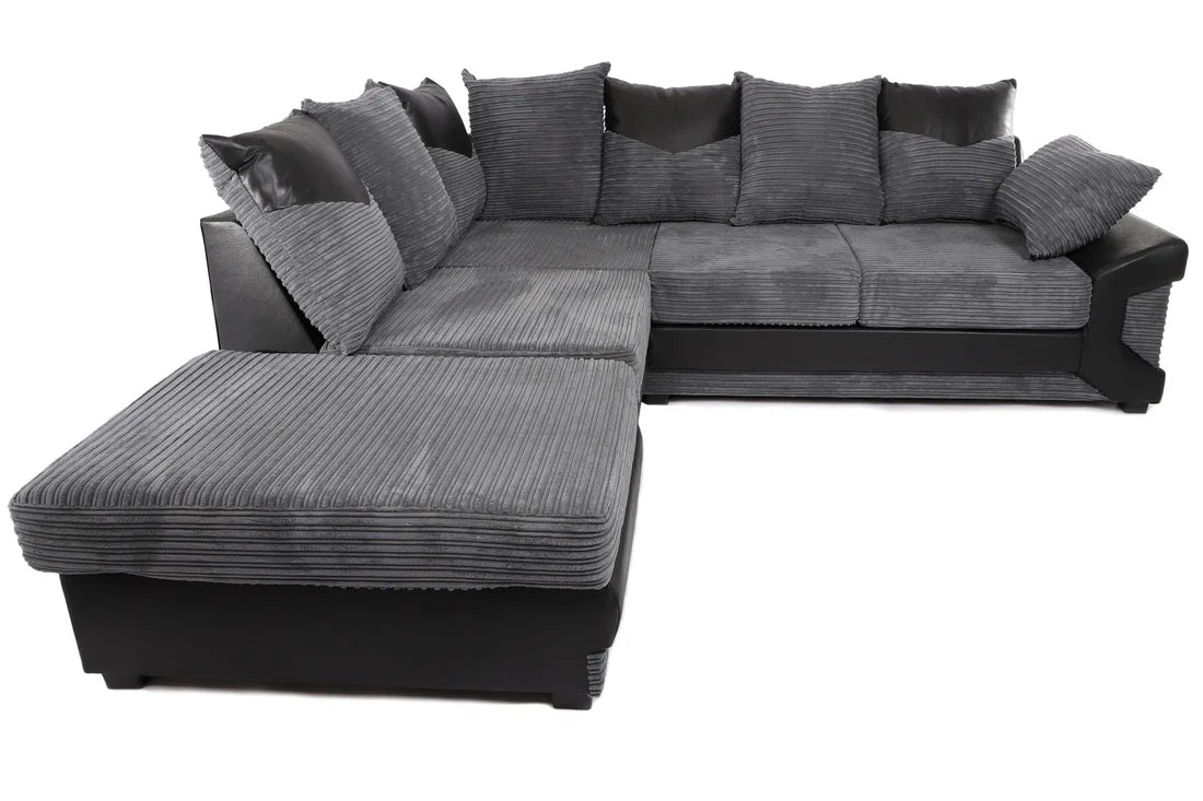 Dino Left Hand Facing Scatterback Corner Sofa Black & Grey