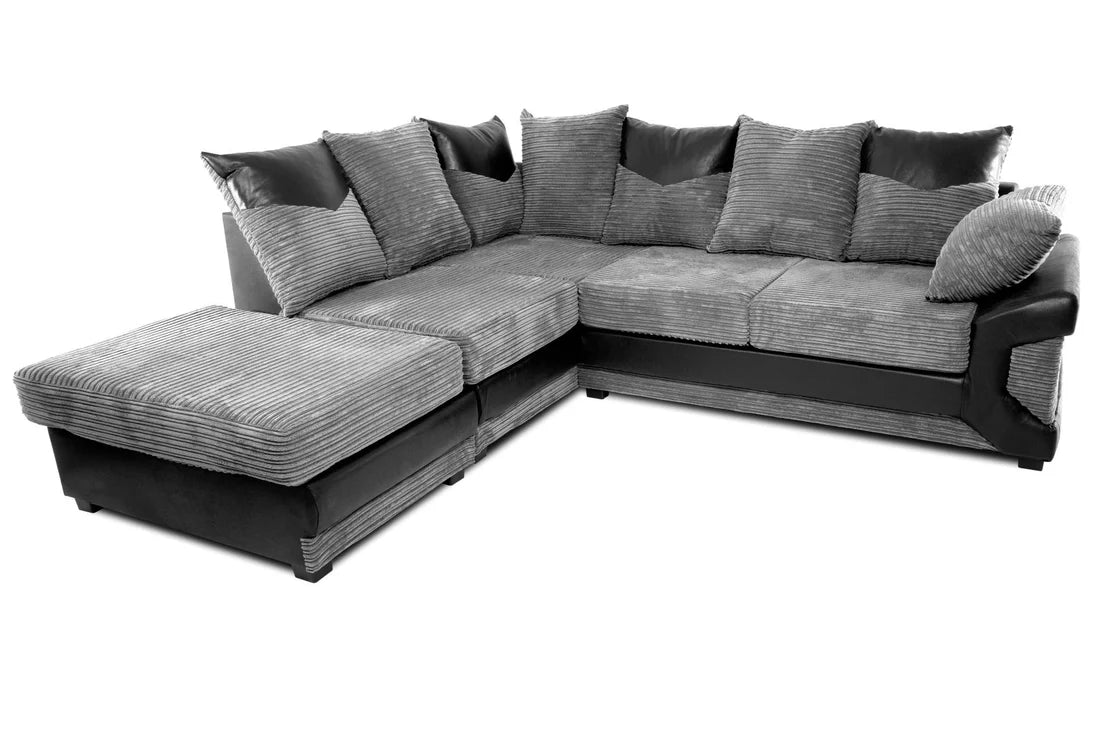 Dino Left Hand Facing Scatterback Corner Sofa Black & Grey