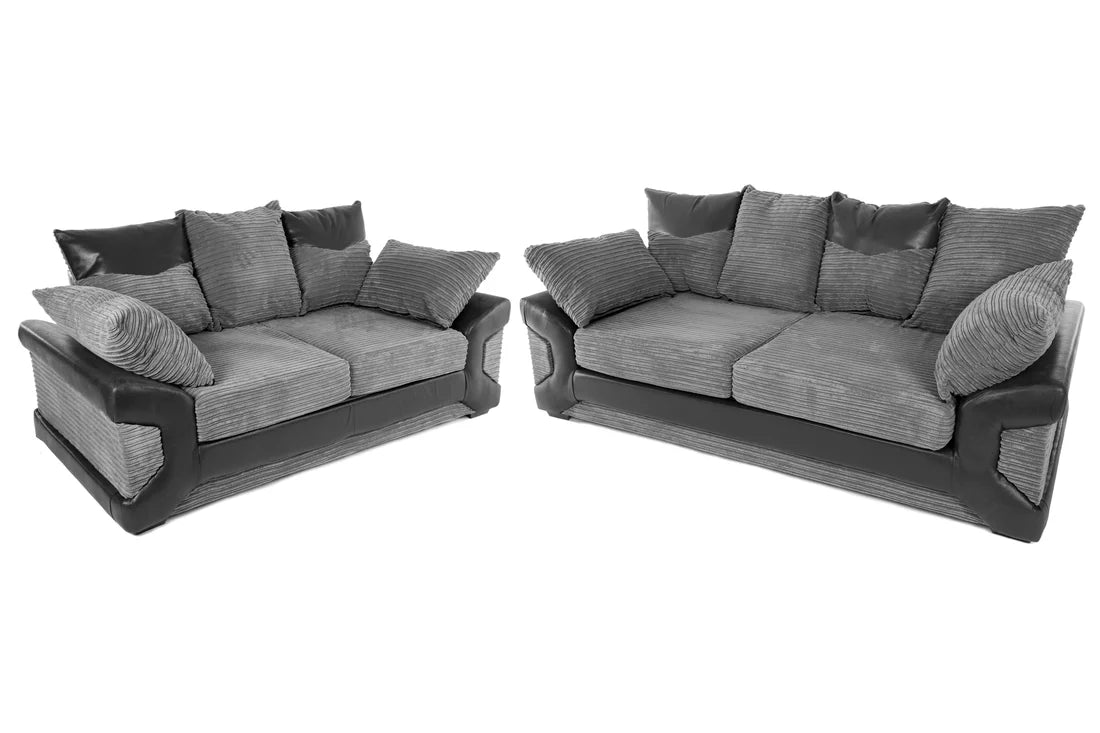 Dino 3+2 Scatterback Sofa Set Black & Grey