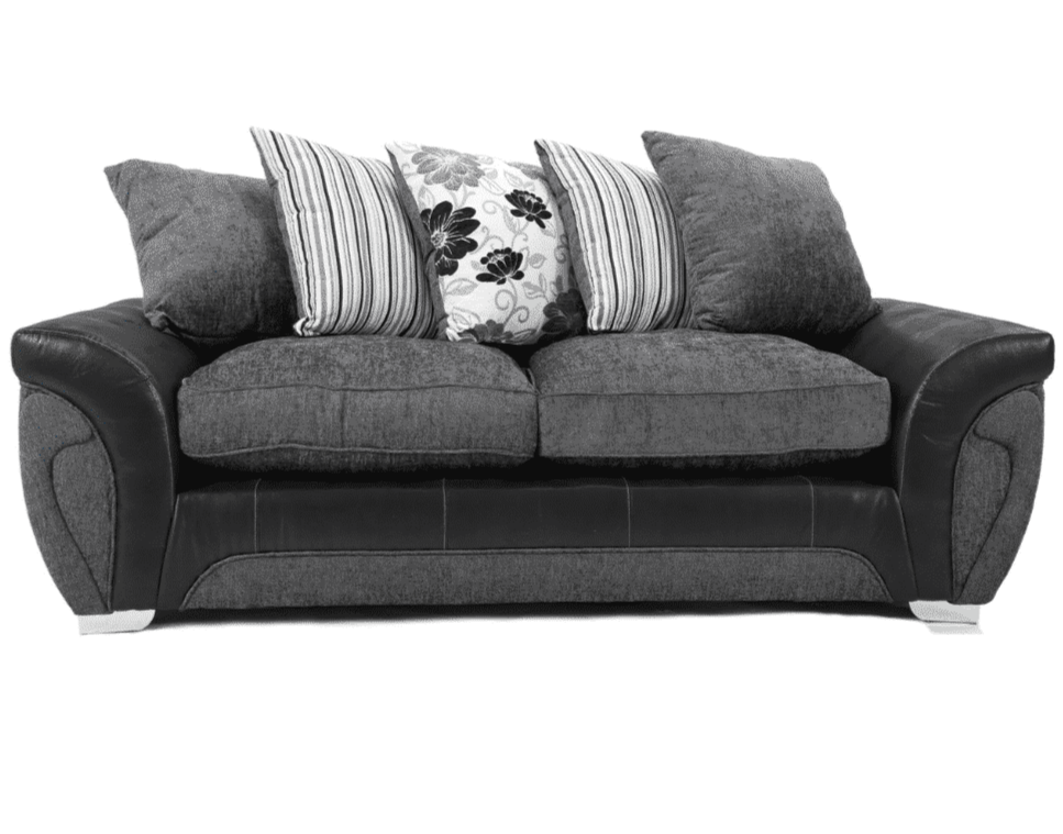 Matinee 3 Seater Sofa Fabric & Leather Trim Black Grey