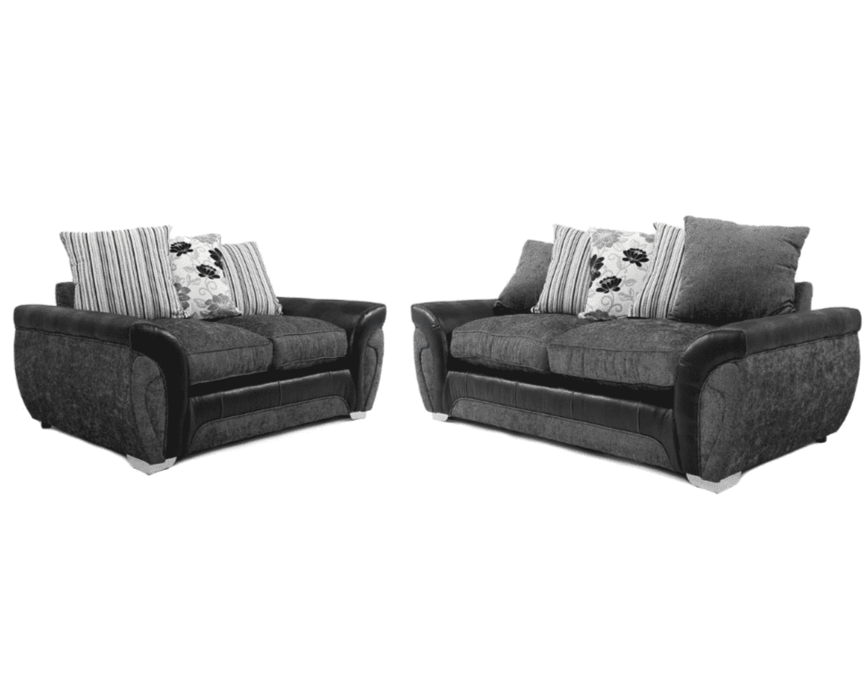 Matinee 3+2 Seater Sofa Set Fabric & Leather Trim Black Grey