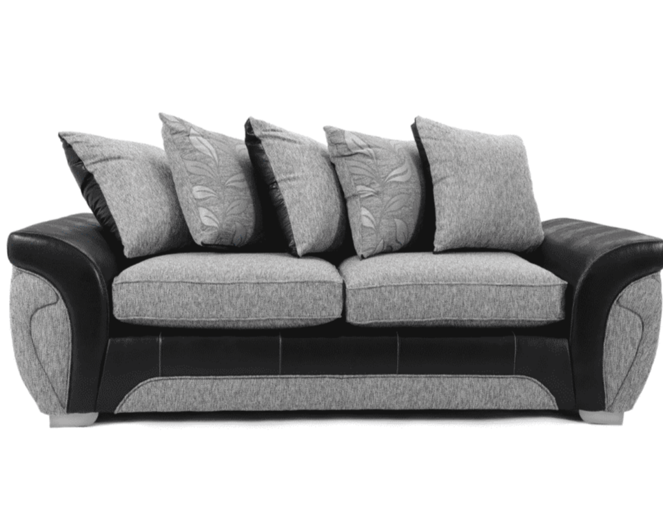 Matinee 3 Seater Sofa Fabric & Leather Trim Black Silver