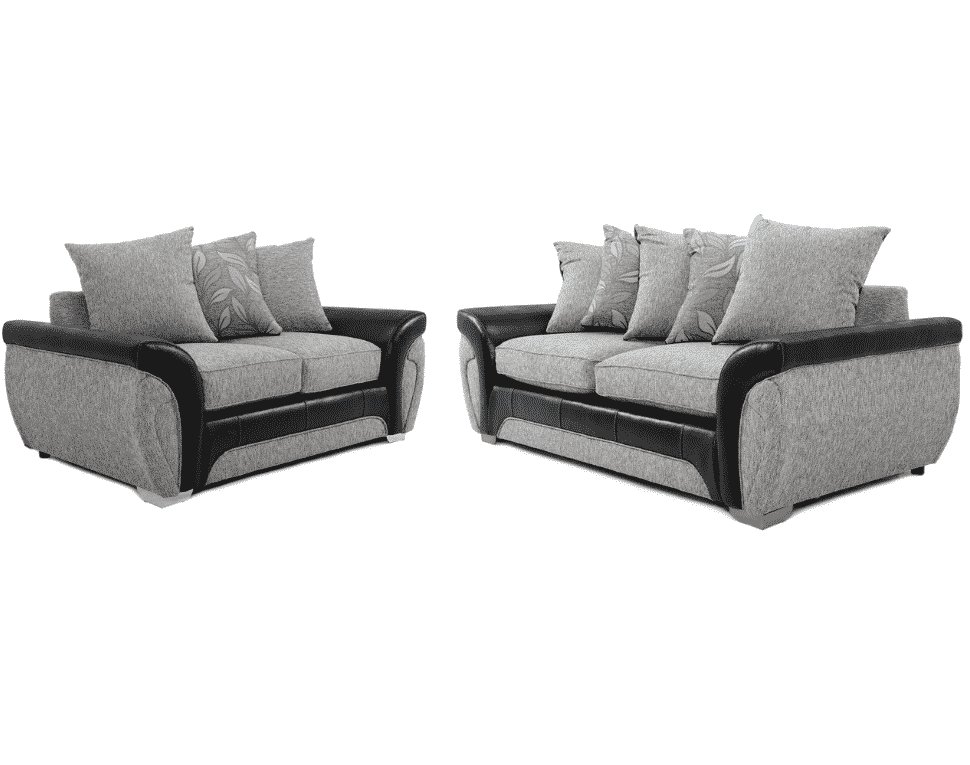 Matinee 3+2 Seater Sofa Set Fabric & Leather Trim Black Grey