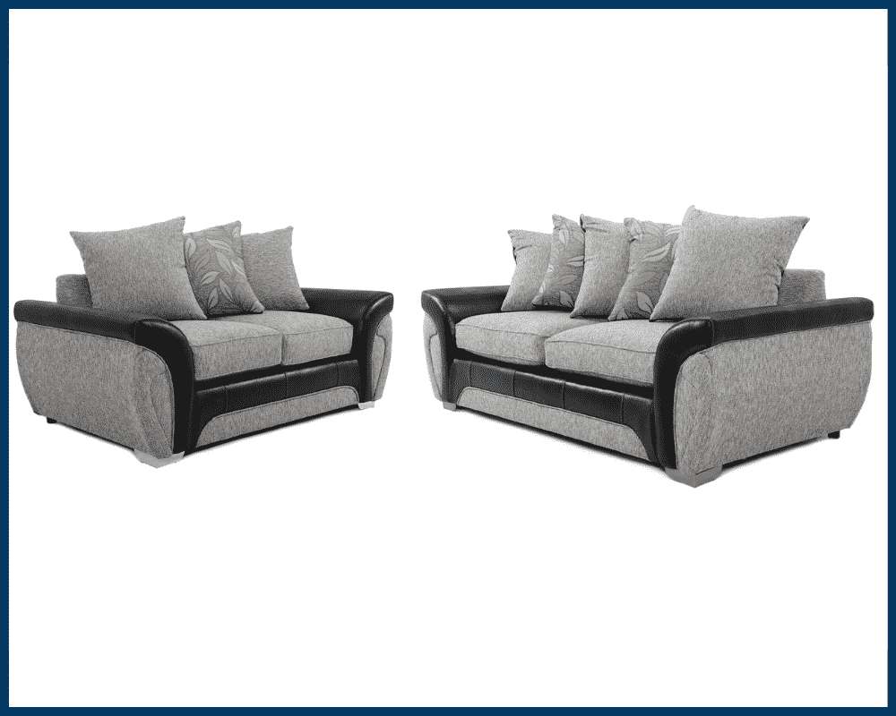 Matinee 3+2 Seater Sofa Set Fabric & Leather Trim Black Grey