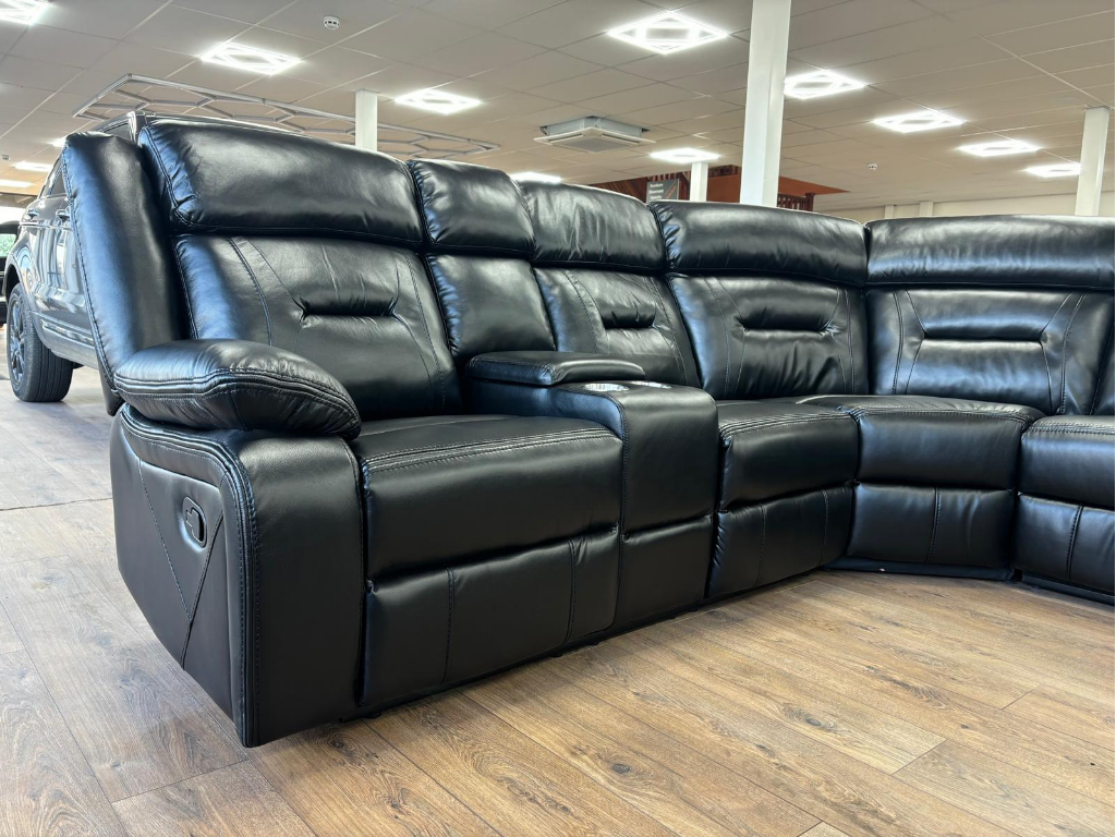 Poppy Large Black Leather Corner Manual Recliner