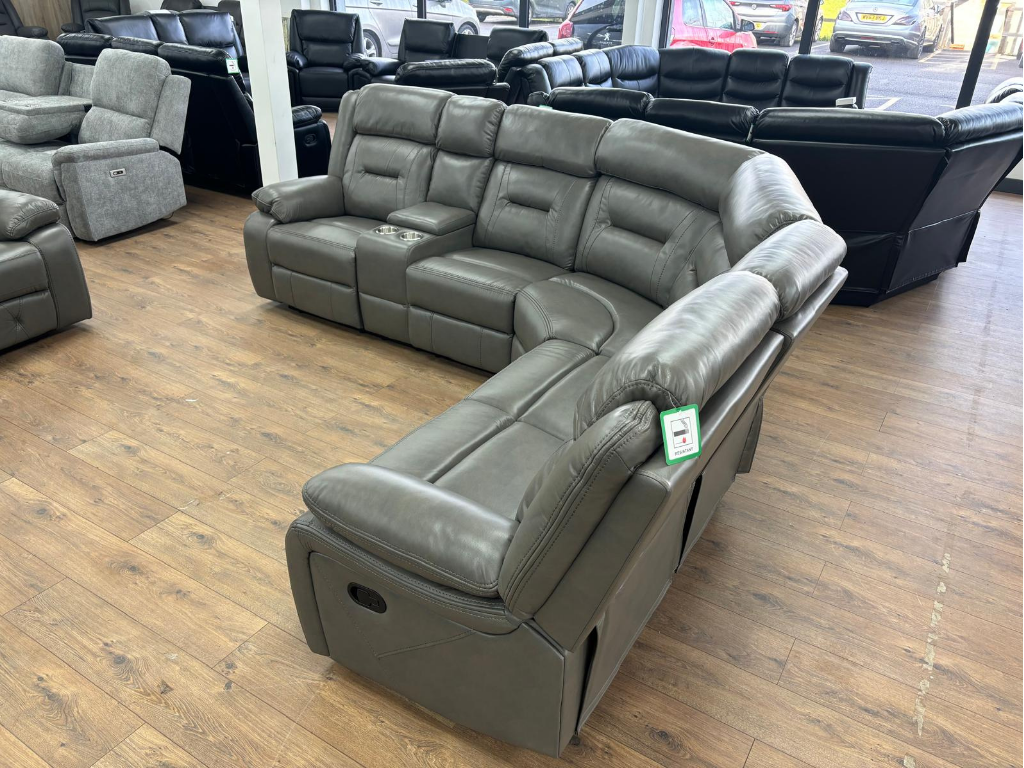 Poppy Large Grey Leather Corner Manual Recliner