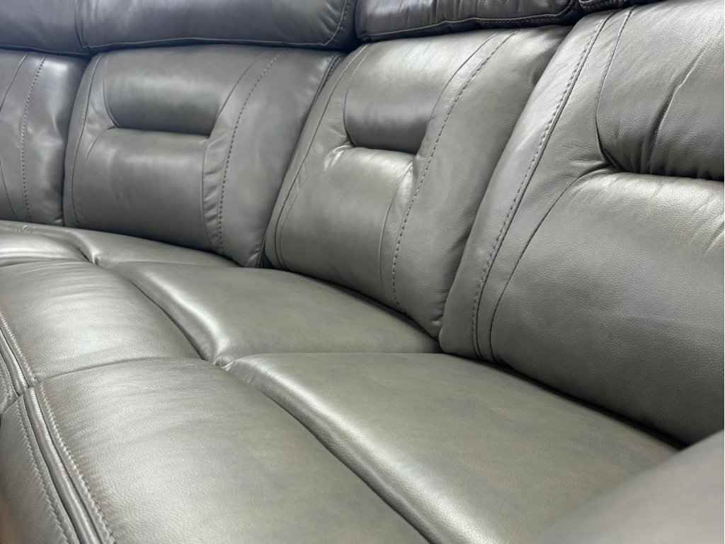 Poppy Large Grey Leather Corner Manual Recliner