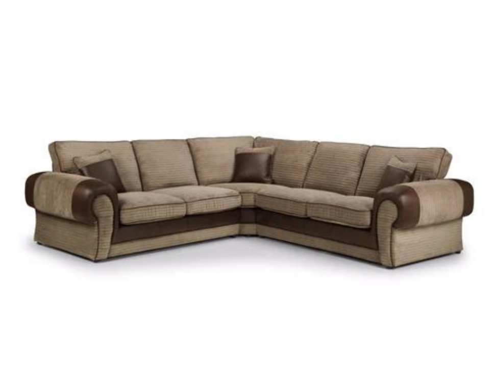 Tangent Large Corner Sofa Brown/Mocha Fabric & Leather Trim Fullback