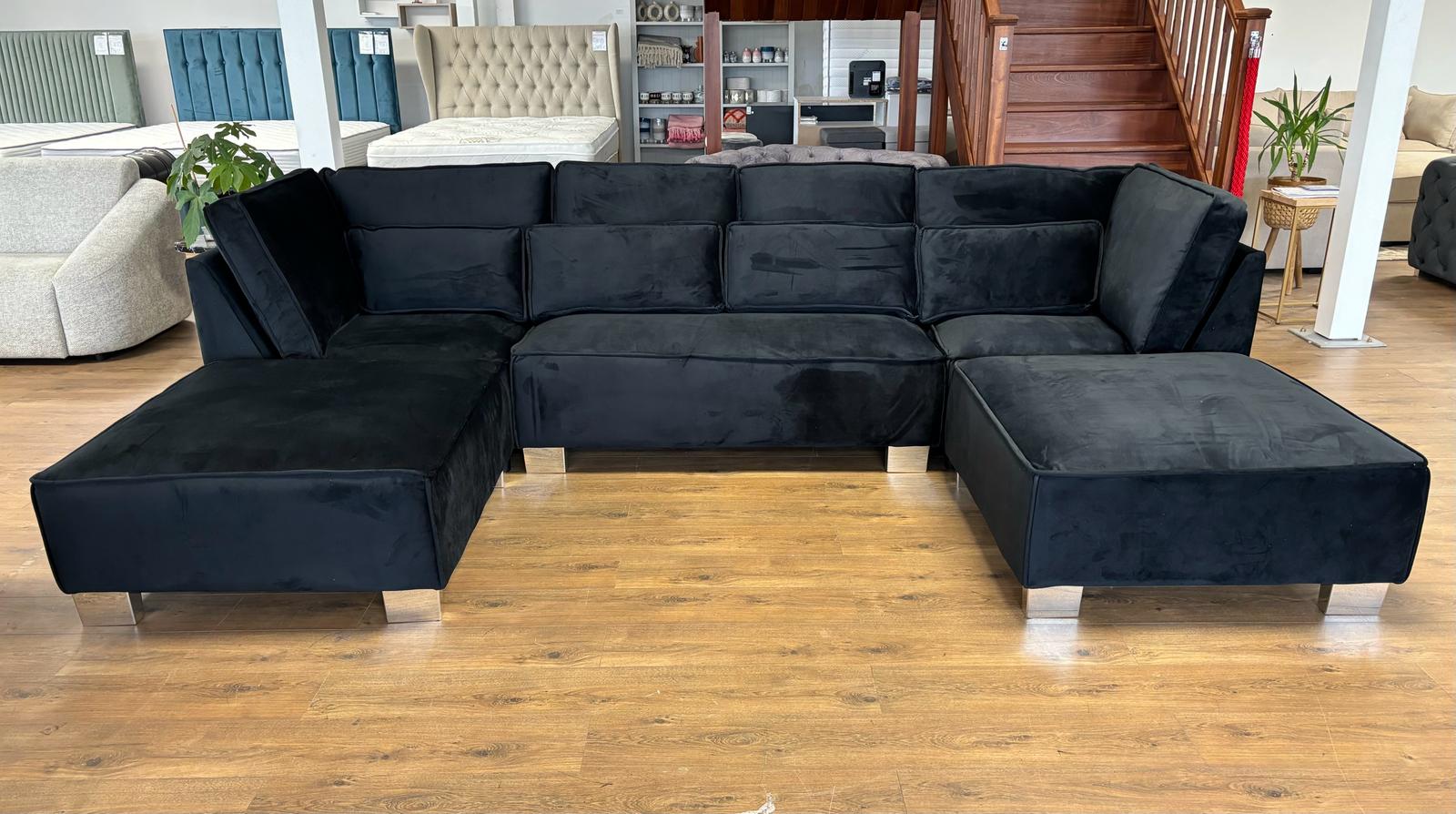 Sloane u shape sofa black, plush velvet